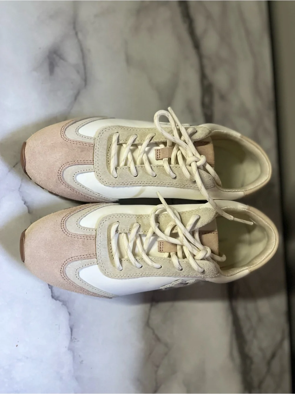 Tory Burch Destiny Trainer Sneakers Size 7M Pink Beige White Retro Runner